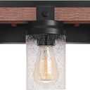 Farmhouse Vanity Light Fixtures, 3-Light Rustic Bathroom Lights Over Mirror with Pretty Glass Shade, Industrial Black Metal Wood Wall Decor Sconces for Living Room Hallway Stairway