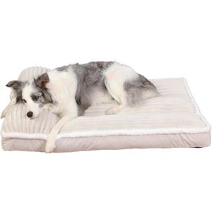 Orthopedic Dog Bed Pillow with Removable Cover & Shredded Memory Foam  Luxurious Plush Design, Non-Slip Base, Machine-Washable for Dogs Up to 65 lbs (L(36"x23"x3"), Cream)
