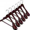ZOBER 6 Pack High-Grade Wooden Suit Hangers for Men, Wide Shoulder Hangers with Non Slip Pants Bar, Smooth Finish, Holds Upto 20lbs, 360 Swivel Hook, Jacket Hanger, Heavy Duty Wide Hanger for Closet