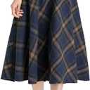 IDEALSANXUN Womens High Elastic Waist Maxi Skirt A-line Plaid Winter Warm Flare Long Skirt (Small, Mid-Calf Navy)
