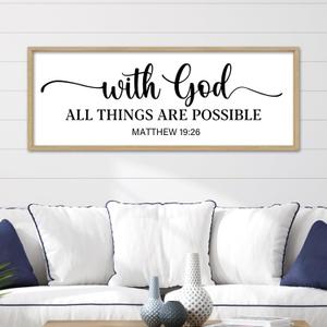 YWMZYKJGS With God All Things Are Possible Sign Wall Decor 40"15" Matthew 19:26 Bible Verse Jesus Religious Christian Scripture Prayer Large Wooden Framed Wall Hanging Art (Wood)