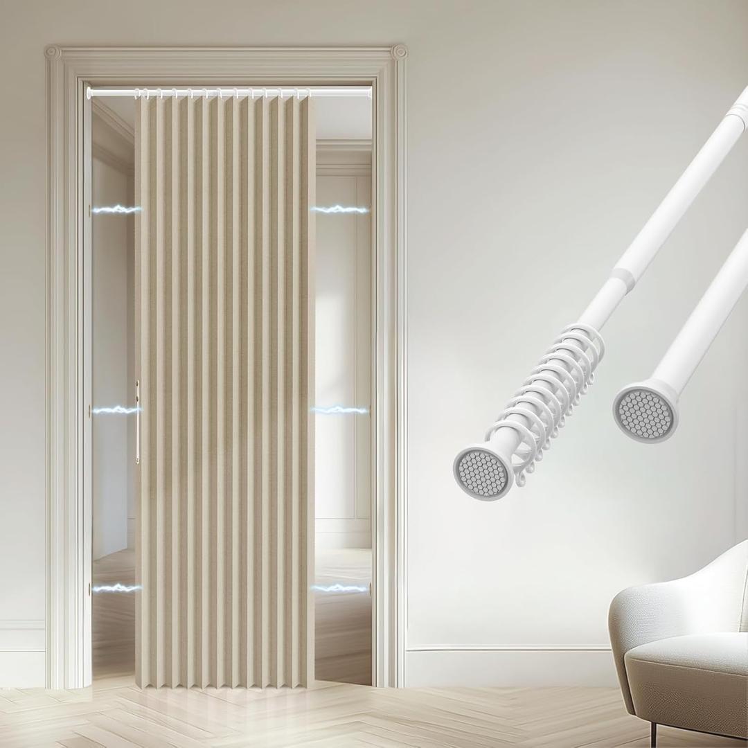Accordion Door Curtain - 100% Light-Blocking Bedroom Door Curtain with Included Rod for Easy Installation, Suitable for Doorway Privacy Beige 53" W x 78" L