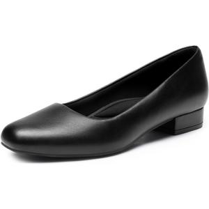 DREAM PAIRS Women's Pumps Low Chunky Closed Toe Heels for Women Comfortable Casual Slip On Dress Shoes for Wedding Work Office Party, Size 9.5, Black