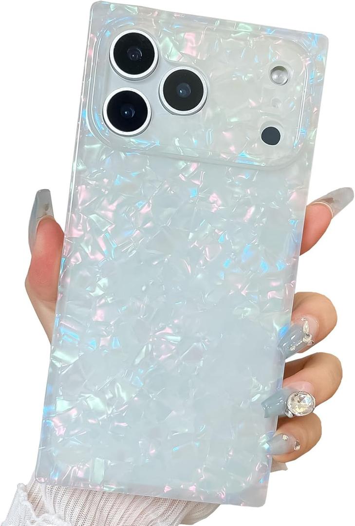 BANAILOA Compatible with iPhone 17 Pro Case Rectangle Edge for Women, Luxury Sparkle Colorful Shell Case Protective Soft Slim Girly iPhone Cover for iPhone 17 Pro - 6.3 inch (Colorful Shell)