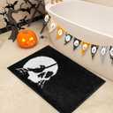 Halloween Bathroom Rugs Black White Bath Mats Skull Nightmare Before Christmas Home Decor Bath Rugs for Bathroom, Bedroom Washable Absorbent Carpet 20"x 32"