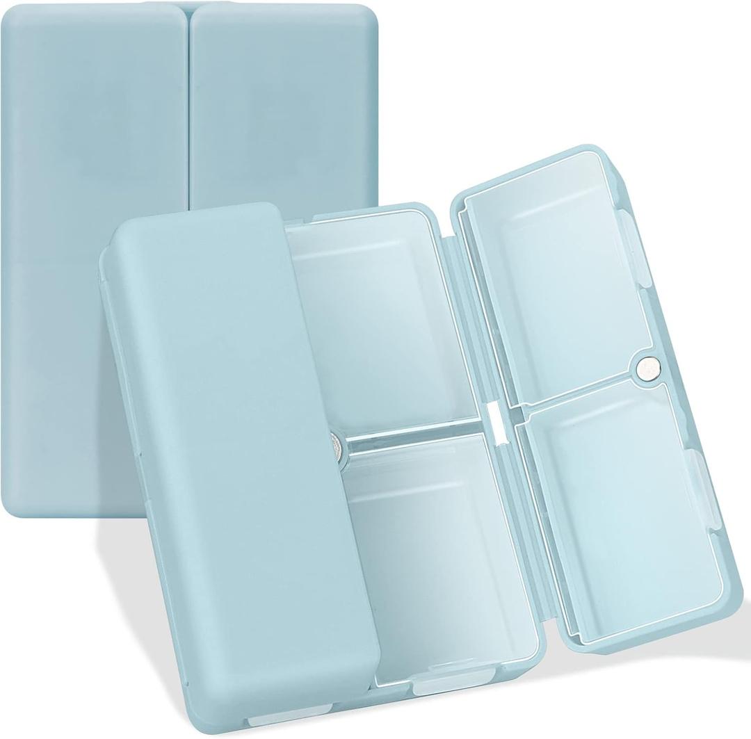 FYY Daily Pill Organizer, 7 Compartments Portable Travel Pill Case, [Folding Design] for Purse Pocket to Hold Vitamins,Cod Liver Oil,Supplements and Medication-Blue (Small (1 Piece))