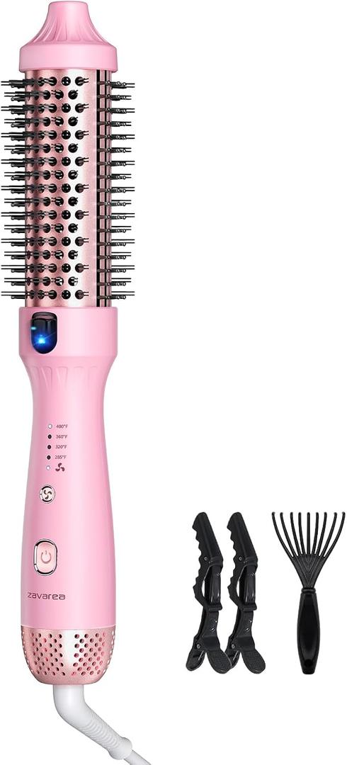 ZAVAREA Thermal Brush, 1.5 Inch Heated Round Brush Stylers, 800M Negative Ions Ceramic for Less Frizz Damage, 4 Temperature Set, Dual Voltage for Travel, Easy Use Boosts Shine, Dual Voltage