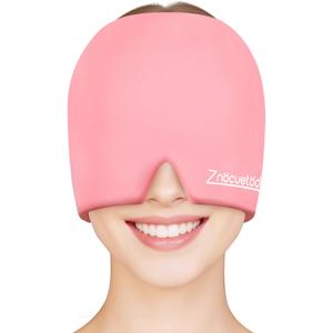 ZNCUETD Migraine Headache Relief Cap Hat Full Head ice Pack Wrap Cooling Gel Ice Beanie Cold Cap Hot/Cold Compress Therapy for Sinus, Stress, Tension, Head Pain Relief, Gift for Women (Pink)