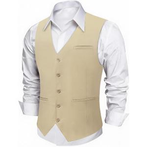 DiBanGu Men's Suit Vest Business Dress Waistcoat with 2 Pockets V-Neck Tuxedo Vests for Formal Wedding (Beige, XXXL)