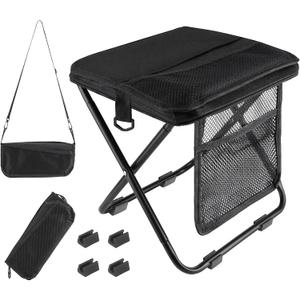 Portable Folding Stool With Dual Storage Pockets And Side Pockets Compact Adult-Sized Portable Stool, Ideal For Camping, Hiking, Outdoor Activities And Events Maximum Weight Capacity 280 lbs (Black)
