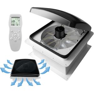 Build-in Rain Shield RV Roof Fan Vent Trailer Camper 10 Speed 12V 14'' Reversible (Smoke-Remote Control)