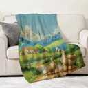 Pastoral Geese and Landscape Blanket Gifts for Women Countryside Serenity Flannel Throw Blankets for Bedding Couch Soft Lightweight Warm Cozy Throws Decor 50x60in