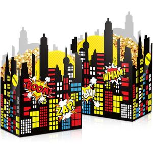 Outus 24 Pcs Hero Party Favor Box Birthday Decorations Colorful Theme Candy Treat Boxes Cardboard Goodies Present Cookies Popcorn Boxes for Kids Baby Shower Parties Carnival Supplies