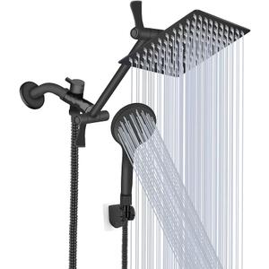 Shower Head, 12 Inch High Pressure Rain Shower Head with Handheld Spray Combo, Adjustable Dual Rainfall Shower Head - Showerhead Comb Set with Extension Arm - 60 Inch Long Shower Hose (Black）
