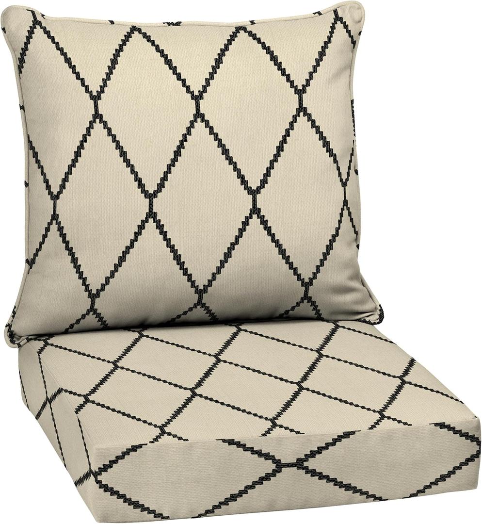 Arden Outdoor Deep Seat Cushion Set, 24 in x 24 in, Patio Cushion for Chair, Sofa, and Couch Tan Diamond Trellis