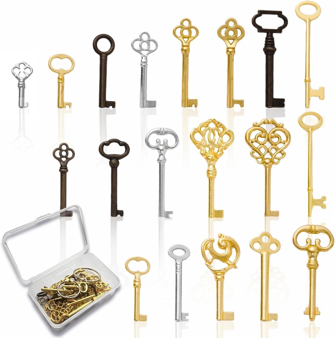 Universal Skeleton Keys Replacement, 19Pcs Hollow Barrel Skeleton Key Set for Vintage Old Furniture, Antique Furniture, Cabinet Doors, Grandfather Clocks, Old Style Cabinets or Doors