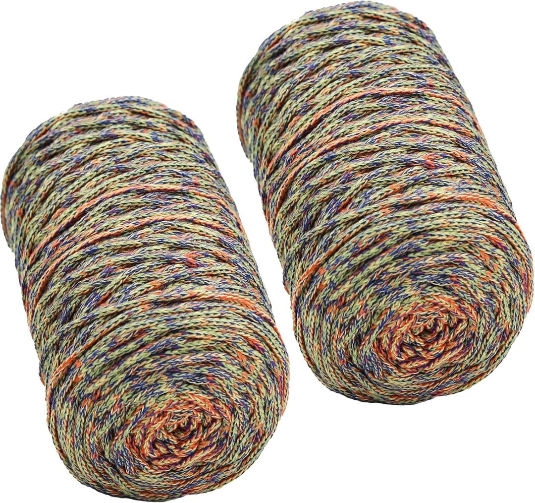 2 PCS 400g Cotton Yarn Hollow Knitted Crocheting,Fabric Round Rope Yarn for DIY Handbag Purse Basket Cushion Crochet BagForest