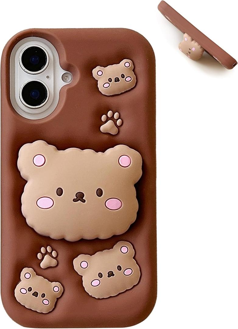 Kawaii 3D Cartoon Silicone Teddy Bear Phone Case with Stand and Grip for Samsung Galaxy S23 Ultra, Perfect for Kids, Girls, Boys, Teens, and Women