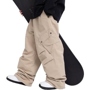 SNOWVERB Baggy Cargo Snowboard Pants Waterproof Ski Pants Loose Fit Streetwear Snow Pants Warm Winter Snow Pants Men Women (Khaki)