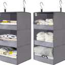 GRANNY SAYS 3-Shelf Closet Organizers and Storage, Foldable Hanging Closet Organizer, Hanging Closet Shelves with 2 Metal Hooks, Leak-Proof Closet Hanging Organizer for Locker & Camper, Gray, 2-Pack