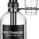 Clear Glass Mouthwash Dispenser with Black Cup Holder and Pump, 16 Oz Rustic Boho Mouthwash Dispenser for Bathroom Farmhouse Decor - 1 Pack