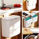Wall Mounted Kitchen Compost Bin with Lid, Hanging Trash Can for Cabinet Door, White Plastic Food Scrap Bin for Kitchen Counter and Under Sink, 1.8 Gal