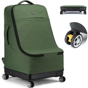 TUGUAN Car Seat Travel Bag for Airplane with Spinner Wheels, Infant Car Seat Bags for Air Travel with Hard Bottom, Padded Car Seat Backpack, Large Car Seat Storage Bag Airport Check, Green