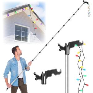 Nigelia 3-15Ft Christmas Light Hanger Pole with Utility Hook, Adjustable Extension Pole for Hanging Christmas Lights, Outdoor String Light Installation Tools, String Light Hanging Kit