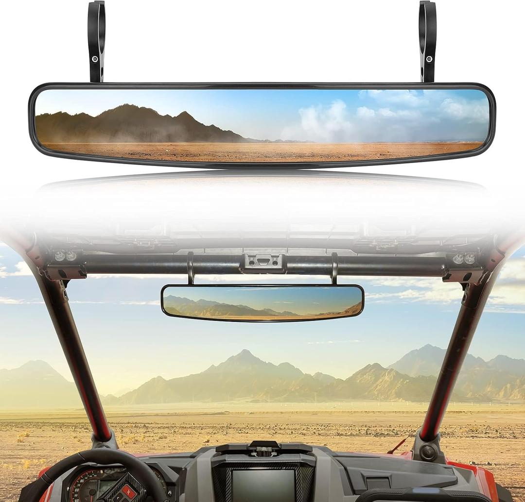 KEMIMOTO UTV Rearview Mirror, 15" UTV Race Convex Center Mirror with 3/4 1.75" or 2" Clamps Compatible with Polaris RZR PRO XP R, CFMOTO ZFORCE, Pioneer,Can-Am Commander Maverick, 1000R 1000X