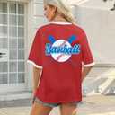 Baseball Mom Shirt Baseball Oversized Tshirt Women Game Day Season Vacation Short Sleeves Tops (Red, XL)