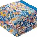 XIBLC Boho Throw Blanket for Bed, 100% Cotton Soft Rustic Quilt Fall Blanket, 50"x60" Floral Printed Farmhouse Decor Bed Blankets, All Season Rustic Reversible Bohemian Throw Quilt
