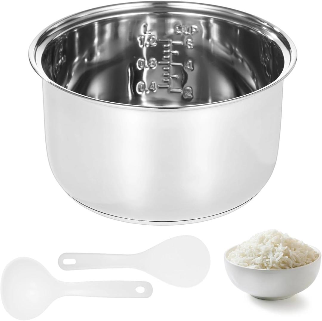 304 Stainless Steel Inner Pot, 3 L/5.5-Cup Rice Cooker Inner Bowl, Compatible with Zojirushi NS-TSC10 Cookers, Replacement Inner Bowl, Includes Rice and Soup Spoons, Easy-to-Clean