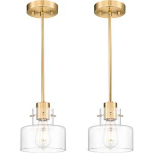 2 Pack Pendant Lights Kitchen Island, Brushed Gold Pendant Light Fixtures Over Island with Clear Glass Shade, 6" Modern Brass Kitchen Island Lighting for Dining Room Entryway, PL124-BG-G-2PK