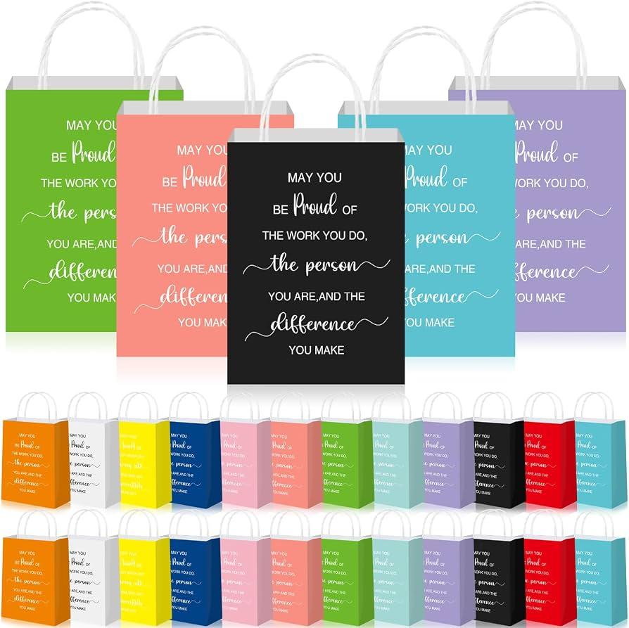 Harloon Pieces Thank You Paper Bags with Handles, Inspirational Thank You Gift Bags, 8.5 x 6.25 x 3 Inch Gift Bags for Employees, Coworkers, Teachers