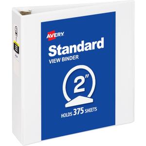 Avery Standard View 3 Ring Binder, 2" Round Rings, 375-Sheet Capacity, 2.8 Inch Wide Spine, 1 White Binder, Ideal for Lightweight Organization and Occasional Referencing (05731)
