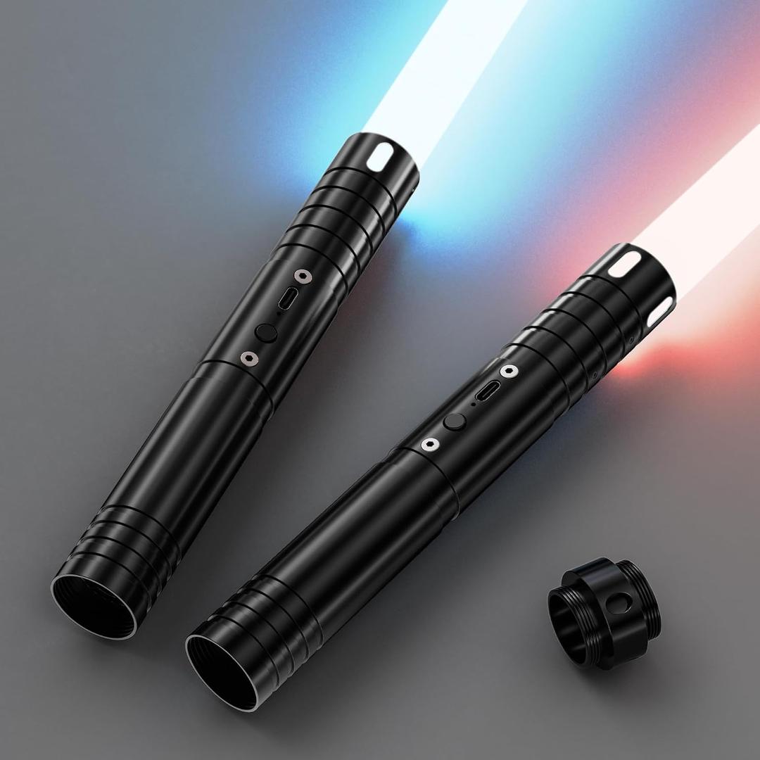 2 Pack Lightsaber, 15 RGB Colors Dueling Light Sabers, 2-in-1 Double Blade with FX Sound & Motion Sensor, USB Rechargeable Metal Hilt Sword for Adults Halloween Cosplay Gift