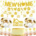 Gold Glitter New Home Party Decorations Housewarming Banner Hanging Swirls Cupcake Toppers for Housewarming Party Decorations Family New Chapter Sign