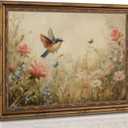 Framed Vintage Floral Bird Canvas Wall Art Rustic Cottagecore Rose Floral Sparrow Painting Picture Wall Decor Poster Print Artwork for Bedroom Living Room Home Decoration (24"L x 16"W)