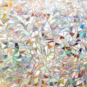 Finnez Window Privacy Film Rainbow Decorative Window Film, 3D Static Stained Glass Cling Tint for Home Heat Control Non-Adhesive, 35.4 x 118.1 inches