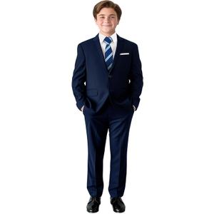 PACOROMANO Boys Suit Set with Suspenders, Suit with 3 Versions-Regular, Slim, and Husky (Husky Dark Blue 7 Pcs)