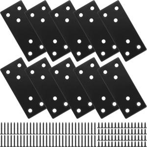 Mending Plate, Black Metal Flat Straight Brace Bracket, Double-Wide Metal Plate, Joining Plate for Wood Furniture Fence Fastening with Screws in 2 Different Lengths (30x70mm, 10 Pack)