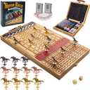 Wooden Finish Line Horse Racing Board Game Equipped with 11 Luxury Metal Craft Horses Adult Chessboard Including 2 Dice and 2 Boxes of Cards Folding Box Game Board (Light Flame)