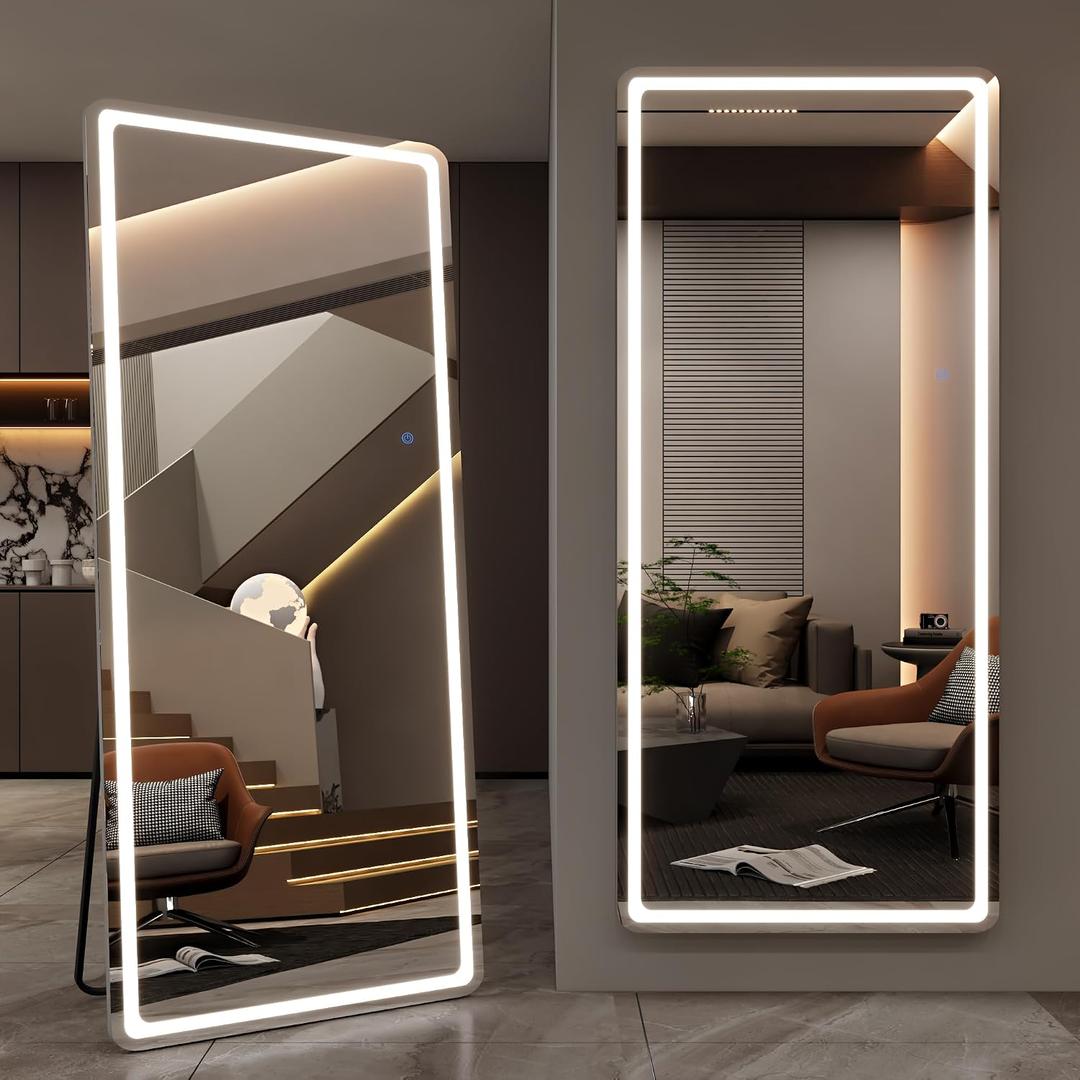 LED Full Length Mirror, 71" x 28" Oversized LED Mirror Full Length Lighted Floor Standing,Hanging Floor Mirror with Lighted Stand Free Standing for Bedroom,Livingroom,Rect Style