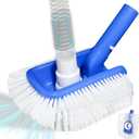 Pool Brush Head with Pool Vacuum Head for Inground & Above Ground Pools, Round Heavy Duty Scrubber Pool Broom Cleaning Nylon Brush with 1/4" or 1/2" Swivel Hose Connection, No Pole (Blue)