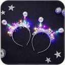 DRESBE Light Up Disco Ball Headbands Silver LED Alien Headband Glow Party Hair Accessories for Women(2pcs) (Free Size)