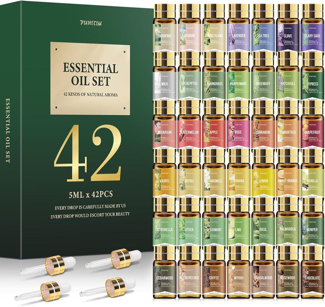 Essential Oil Set, Premium Essential Oils Gift Set for Diffuser, DIY Candle and Soap Making, 42x5 ML (0.17oz)