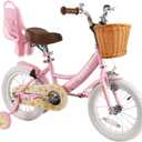 RULLY Fruit Kids Bike 12 Inch Bicycle for Girls Ages 2-7 Years, Training Wheels Included, Girl Bikes with Basket & Doll Seat (Pink)