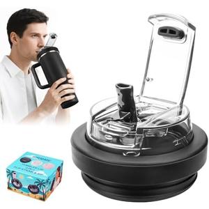 40 oz Tumbler Lid Replacement – 2-in-1 Flip Straw & Sip Cover, Leakproof Spill Proof Dustproof Reusable Lid with Brush, Food-Grade Silicone & ABS, Cup Accessories Fits Most 40oz Travel Tumblers