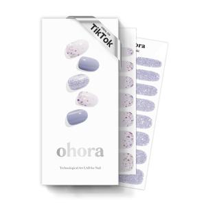 ohora Semi Cured Gel Nail Strips (N Afterglow) - Blue, Glitter, Works with Any UV/LED Lamps, Salon-Quality, Long Lasting, Easy to Apply & Remove - Includes 2 Prep Pads, Nail File & Wooden Stick