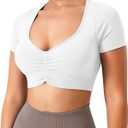TAYOEA Crop Tops Workout for Women Yoga Short Sleeve Shirts Seamless V-Neck Gym T Shirts with Built in Pads (X-Small)